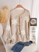 Elorivane Plus Size Heart Knit Cardigan, French Elegant Floral Sweater, Autumn Winter Outerwear - Image 2