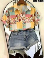 Elorivane Plus Size Halloween Bat & Pumpkin Print Shirt - Image 25