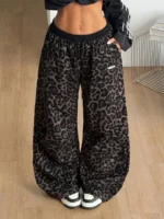 Elorivane Women Black Leopard Patchwork Parachute Pants, Baggy Preppy Hippie Streetwear Trousers - Image 10