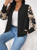 Elorivane Plus Size Floral Patchwork Jacket, Versatile Thin Outerwear for Office Rodeo, Autumn Casual Wear - Image 5