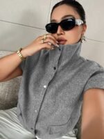 Elorivane Plus Size High Neck Wool Vest, Sleeveless Loose Casual Layering Autumn Top - Image 4