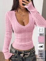 Elorivane Women Brown Vintage Sweater, Preppy Y2K Old Money Casual Fall Winter Pullover - Image 13