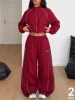 Elorivane Women White 2-Piece Outfit, Reflective Lapel Coat & Parachute Cargo Pants, Streetwear Athleisure Set - Image 31