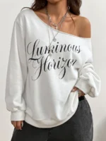 Elorivane Women Plus Size Grey Wash Sweatshirt, Asymmetrical Shoulder Grommet Long Sleeve Y2K Fall Winter Top - Image 35