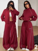 Elorivane Women White 2-Piece Outfit, Reflective Lapel Coat & Parachute Cargo Pants, Streetwear Athleisure Set - Image 29
