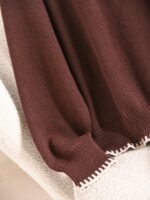 Elorivane Plus Size Brown Colorblock Sweater, Zip-Up French Soft Knit Pullover, Commuter Vacation Autumn Top - Image 7