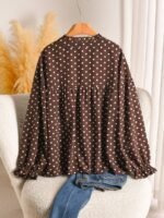 Elorivane Plus Size Polka Dot Shirt, Long Sleeve Button Casual Spring Autumn Daily Outwear - Image 4