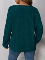 Elorivane Plus Size Loose V-Neck Wide Ribbed Pullover Sweatshirt for Autumn Winter Back To School Graduation Teacher Casual Wear - Image 33
