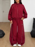Elorivane Women White 2-Piece Outfit, Reflective Lapel Coat & Parachute Cargo Pants, Streetwear Athleisure Set - Image 33