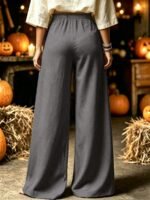 Elorivane Plus Size Women Halloween Pumpkin Ghost Print Wide Leg Pants, Vintage Daily Outfit - Image 2