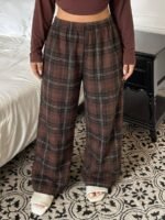 Elorivane Plus Size Plaid Pajama Pants, Elastic Waist Loose Casual Trousers - Image 26
