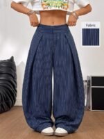 Elorivane Women Brown Striped Cargo Pants, Oversized Curved Hem Vintage Summer Fall Streetwear Trousers - Image 24