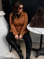 Elorivane Plus Size Flap Pocket Drawstring Waist Jacket, Barn Style Outerwear, Fall Winter Casual Wear - Image 19