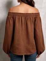 Elorivane Plus Size Loose Ruffle Off-Shoulder Smocked Lantern Sleeve Blouse for Spring Autumn Daily Versatile Wear - Image 2