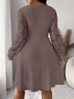 Elorivane Plus Size Sweetheart Neck Dress, Ruched Ribbed Long Sleeve Casual Dress, Fall Wear - Image 31