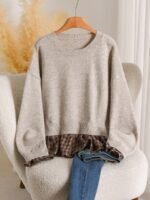 Elorivane Plus Contrast Plaid Drop Shoulder Sweater - Image 6
