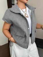 Elorivane Plus Size High Neck Wool Vest, Sleeveless Loose Casual Layering Autumn Top - Image 6