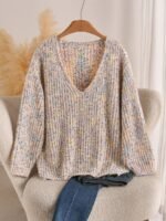 Elorivane Plus V-Neck Colorful Chunky Knit Pullover Sweater, Winter Top - Image 5