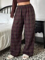 Elorivane Plus Size Plaid Pajama Pants, Elastic Waist Loose Casual Trousers - Image 34