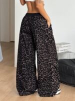 Elorivane Women Black Leopard Patchwork Parachute Pants, Baggy Preppy Hippie Streetwear Trousers - Image 9