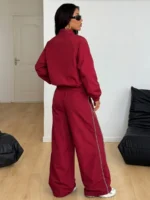 Elorivane Women White 2-Piece Outfit, Reflective Lapel Coat & Parachute Cargo Pants, Streetwear Athleisure Set - Image 30
