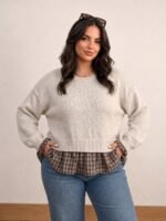 Elorivane Plus Contrast Plaid Drop Shoulder Sweater - Image 3
