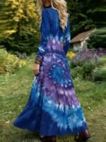 Elorivane Plus Size Women Boho Floral Geometric V-Neck Maxi Dress, Fall Casual Loose Long Sleeve Dress - Image 7