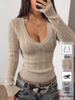 Elorivane Women Brown Vintage Sweater, Preppy Y2K Old Money Casual Fall Winter Pullover - Image 11
