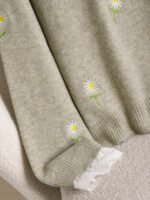 Elorivane Plus Size Knit Sweater, Daisy Ruffle Patchwork French Style, Embroidered Trim Versatile Autumn Winter Pullover Top - Image 4