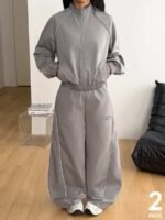 Elorivane Women White 2-Piece Outfit, Reflective Lapel Coat & Parachute Cargo Pants, Streetwear Athleisure Set - Image 40