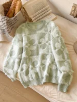 Elorivane Floral Crew Neck Sweater, Long Sleeve Loose Fit Casual Top - Image 3
