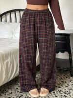 Elorivane Plus Size Plaid Pajama Pants, Elastic Waist Loose Casual Trousers - Image 36