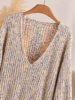 Elorivane Plus V-Neck Colorful Chunky Knit Pullover Sweater, Winter Top - Image 2
