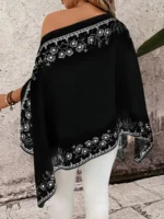 Elorivane Plus Size Women Floral Print Asymmetrical Shoulder Shirt, Fall Daily Casual - Image 8