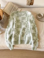 Elorivane Floral Crew Neck Sweater, Long Sleeve Loose Fit Casual Top