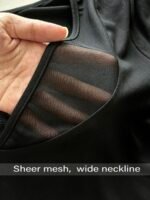 Elorivane Plus Size Mesh Patchwork V-Neck Long Sleeve T-Shirt Elegant Minimalist for Fall Commute Casual Wear - Image 5