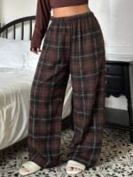 Elorivane Plus Size Plaid Pajama Pants, Elastic Waist Loose Casual Trousers - Image 24
