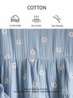 Elorivane Blue White Embroidered Blouse, Long Sleeve Cute Boho Shirt, Autumn Daily Vacation Top - Image 7