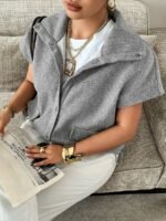 Elorivane Plus Size High Neck Wool Vest, Sleeveless Loose Casual Layering Autumn Top - Image 7