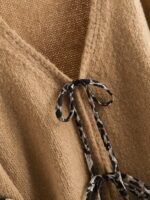Elorivane Plus Size Apricot Cardigan, Tie-Front Knot, Cute Kawaii Autumn Date Office Sweater - Image 4