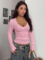 Elorivane Women Brown Vintage Sweater, Preppy Y2K Old Money Casual Fall Winter Pullover - Image 14
