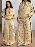 Elorivane Women White 2-Piece Outfit, Reflective Lapel Coat & Parachute Cargo Pants, Streetwear Athleisure Set - Image 21