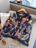 Elorivane Plus Size Fair Isle Floral Gem Button Crew Neck Knit Cardigan - Image 3
