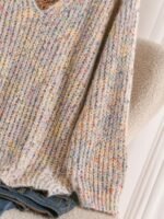 Elorivane Plus V-Neck Colorful Chunky Knit Pullover Sweater, Winter Top - Image 4