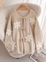 Elorivane Plus Size Heart Knit Cardigan, French Elegant Floral Sweater, Autumn Winter Outerwear - Image 5