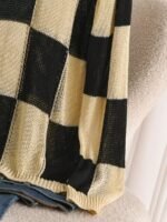 Elorivane Plus Size Black Yellow Color Block Sweater, Double Layer Round Neck Long Sleeve Versatile Spring Summer Autumn Top - Image 6