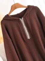 Elorivane Plus Size Brown Colorblock Sweater, Zip-Up French Soft Knit Pullover, Commuter Vacation Autumn Top - Image 5