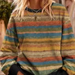 Elorivane Plus Size Vintage Floral Patchwork Sweatshirt, Crew Neck Pullover Top, Fall Winter Casual Wear
