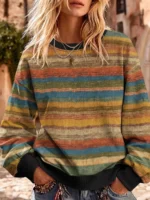 Elorivane Plus Size Vintage Floral Patchwork Sweatshirt, Crew Neck Pullover Top, Fall Winter Casual Wear