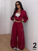 Elorivane Women White 2-Piece Outfit, Reflective Lapel Coat & Parachute Cargo Pants, Streetwear Athleisure Set - Image 28